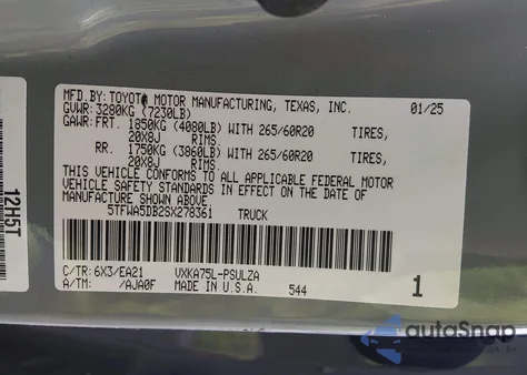 2025 Toyota Tundra Limited z USA, uszkodzony, nr VIN 5TFWA5DB2SX278361